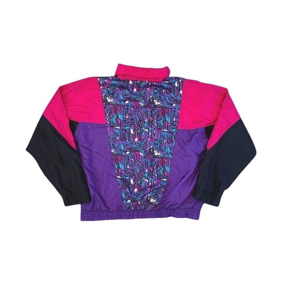 Vintage Purple Pink Abstract Pattern Windbreaker 90s Jacket‎ Women's Size Large - Picture 1 of 4